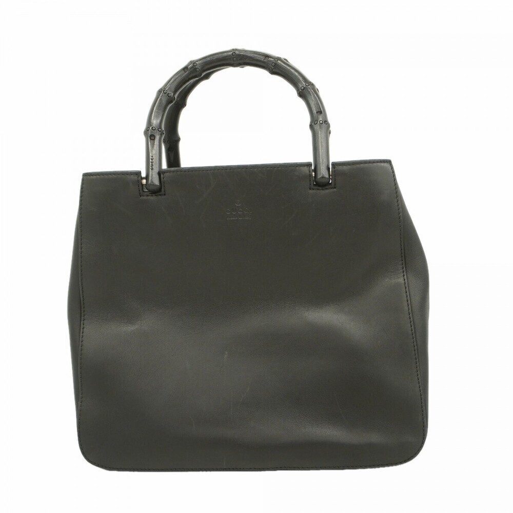 Gucci Bamboo Handbag Leather Black Silver Hardware